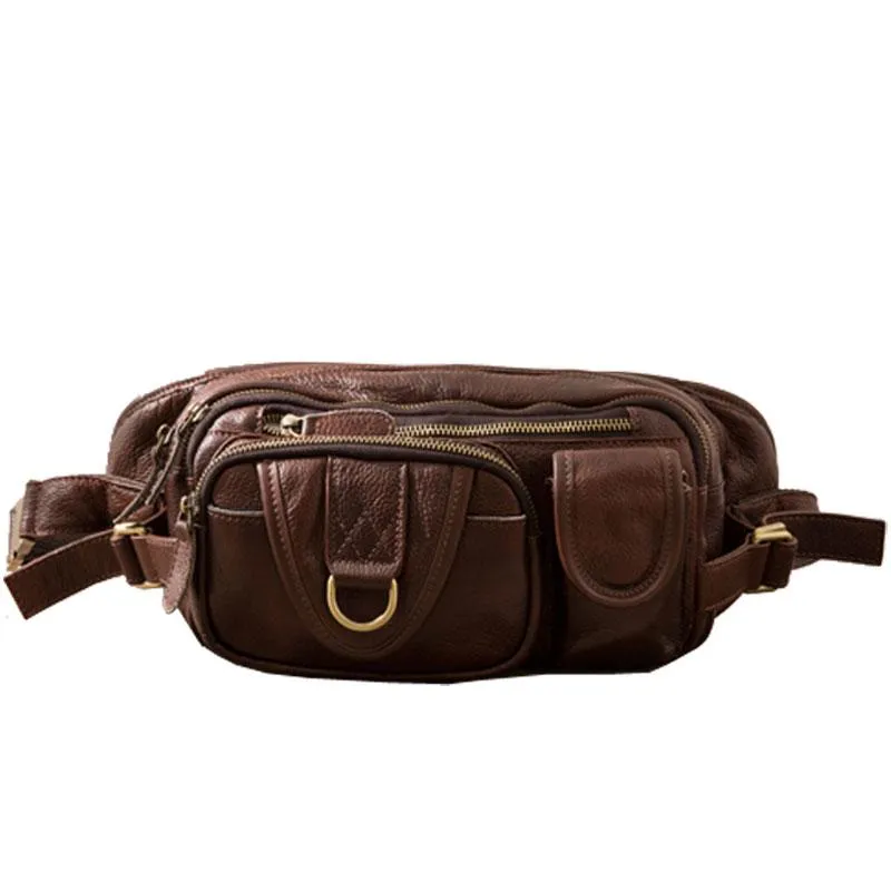 Coffee Cool Leather Fanny Packs Mens Waist Bag Hip Pack Belt Bag for Men