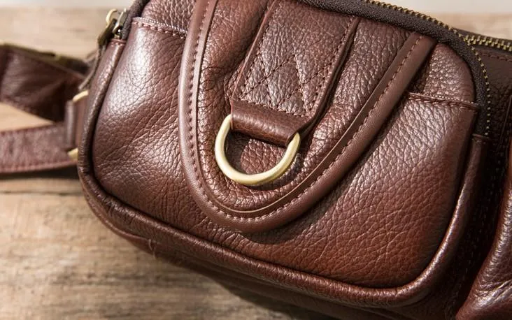 Coffee Cool Leather Fanny Packs Mens Waist Bag Hip Pack Belt Bag for Men