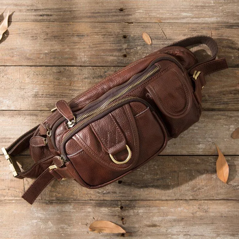 Coffee Cool Leather Fanny Packs Mens Waist Bag Hip Pack Belt Bag for Men