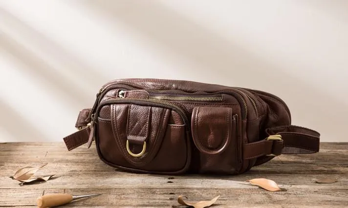 Coffee Cool Leather Fanny Packs Mens Waist Bag Hip Pack Belt Bag for Men