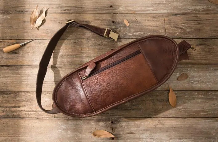 Coffee Cool Leather Fanny Packs Mens Waist Bag Hip Pack Belt Bag for Men