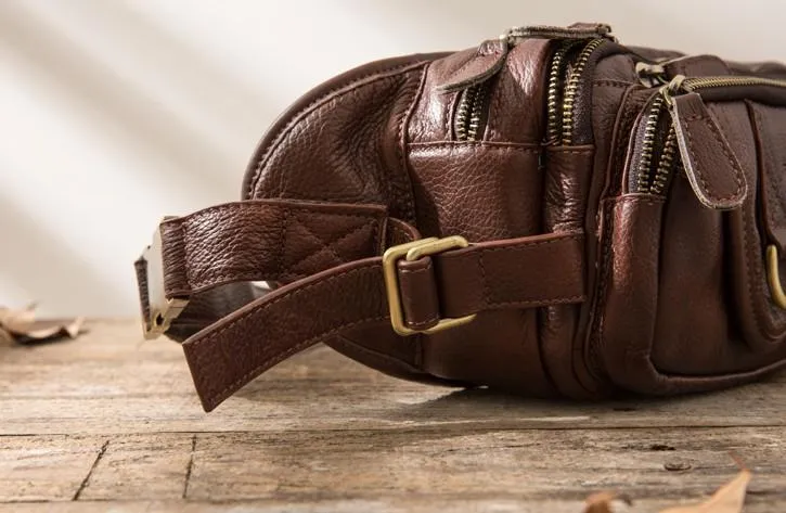 Coffee Cool Leather Fanny Packs Mens Waist Bag Hip Pack Belt Bag for Men