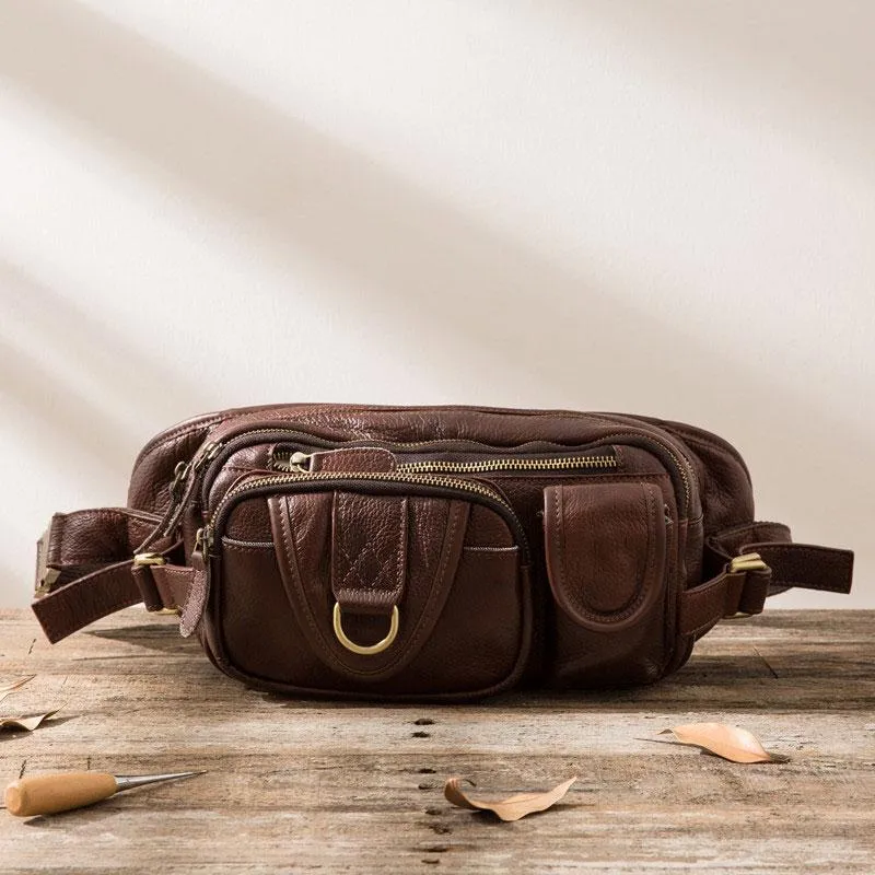 Coffee Cool Leather Fanny Packs Mens Waist Bag Hip Pack Belt Bag for Men