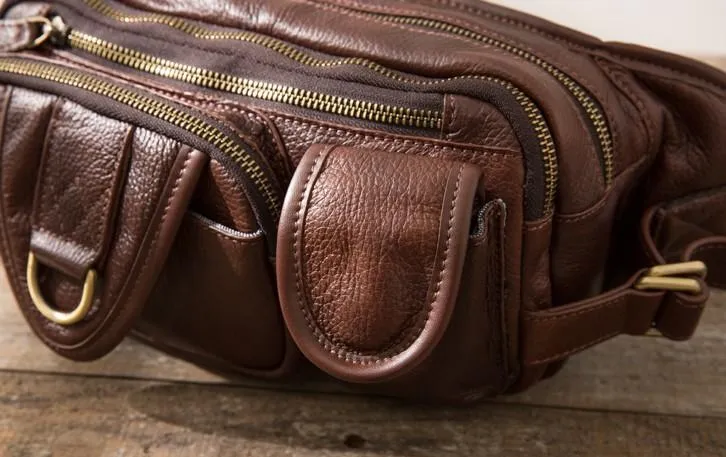 Coffee Cool Leather Fanny Packs Mens Waist Bag Hip Pack Belt Bag for Men