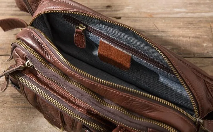 Coffee Cool Leather Fanny Packs Mens Waist Bag Hip Pack Belt Bag for Men