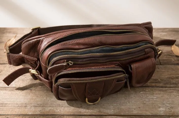 Coffee Cool Leather Fanny Packs Mens Waist Bag Hip Pack Belt Bag for Men