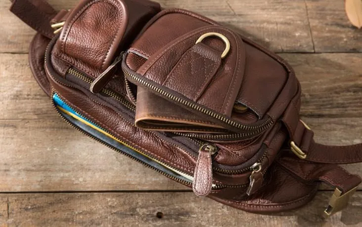 Coffee Cool Leather Fanny Packs Mens Waist Bag Hip Pack Belt Bag for Men