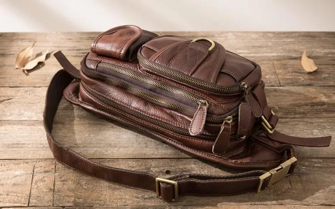 Coffee Cool Leather Fanny Packs Mens Waist Bag Hip Pack Belt Bag for Men