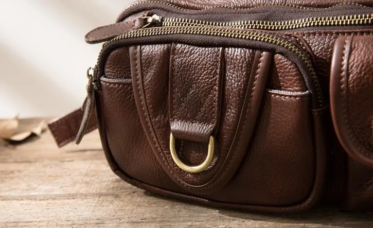 Coffee Cool Leather Fanny Packs Mens Waist Bag Hip Pack Belt Bag for Men