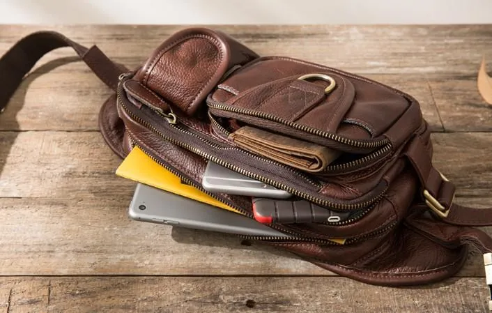 Coffee Cool Leather Fanny Packs Mens Waist Bag Hip Pack Belt Bag for Men