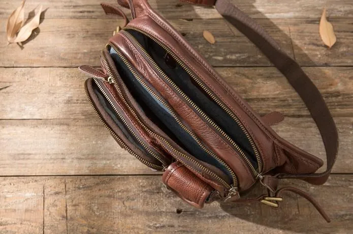 Coffee Cool Leather Fanny Packs Mens Waist Bag Hip Pack Belt Bag for Men