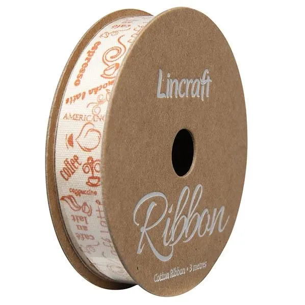 Cotton Ribbon, Coffee Brass- 15mm x 3m