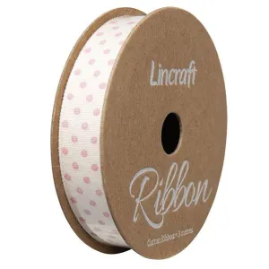 Cotton Ribbon, Dots Porky Pink- 15mm x 3m