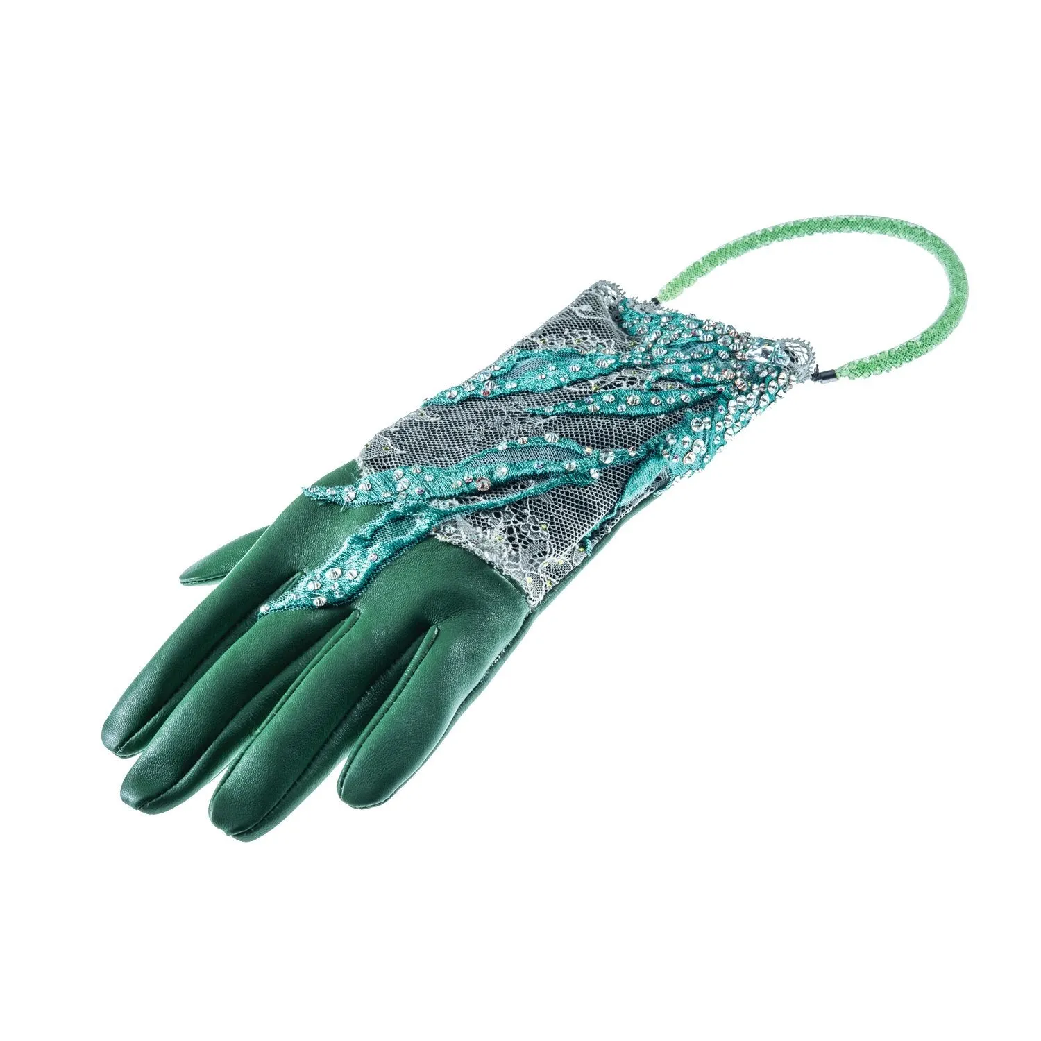【COUTURE】 Lace Leather 2-way Glove-clutch with Strap and Fine Austrian Crystals (1pc)