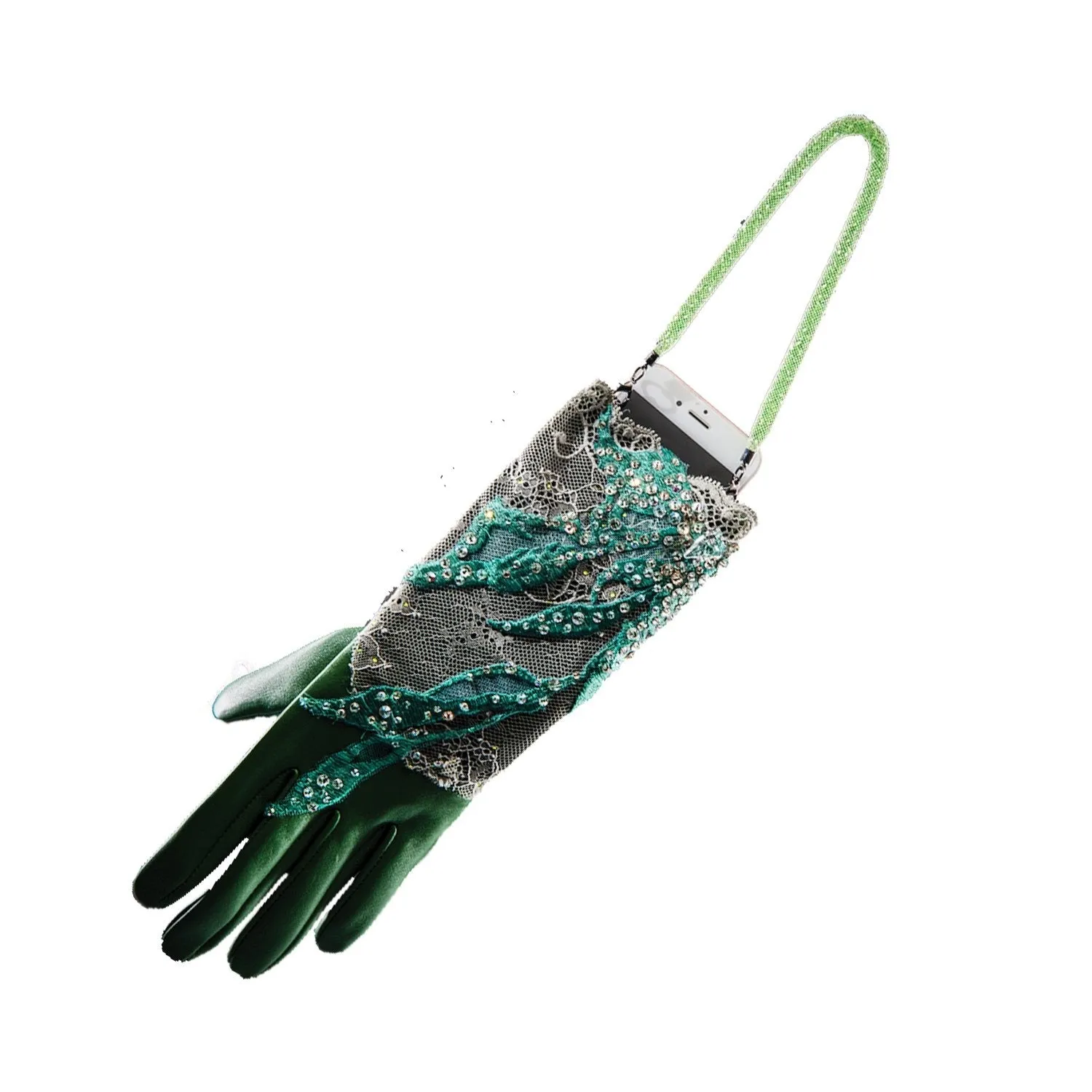 【COUTURE】 Lace Leather 2-way Glove-clutch with Strap and Fine Austrian Crystals (1pc)