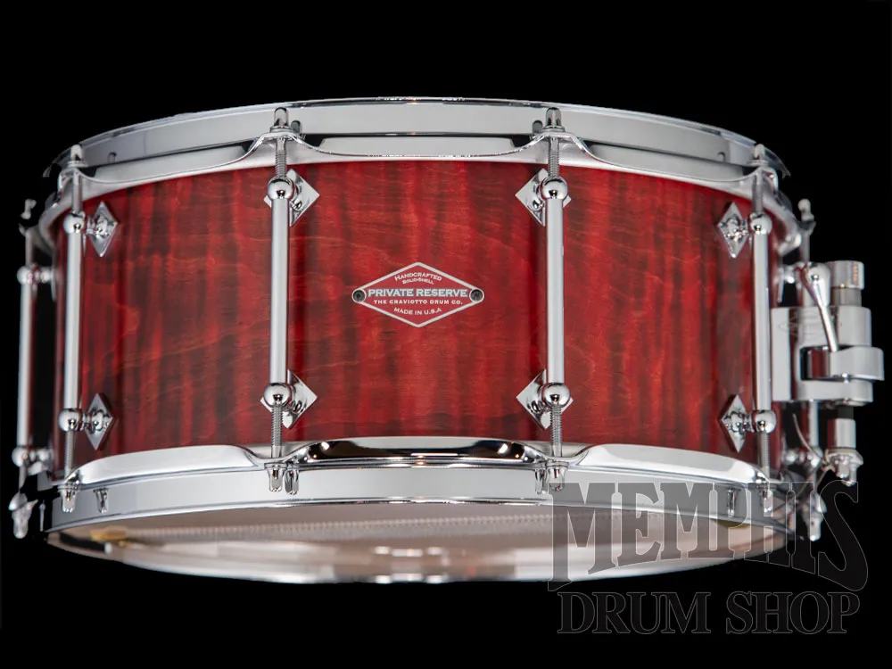 Craviotto 14x6.5 Private Reserve Burned Curly Maple Snare Drum - Red Stain