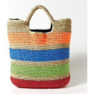 Crochet Summer Beach Tote Bags Colorful Straw Women Handmade Handbags