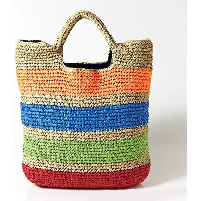 Crochet Summer Beach Tote Bags Colorful Straw Women Handmade Handbags