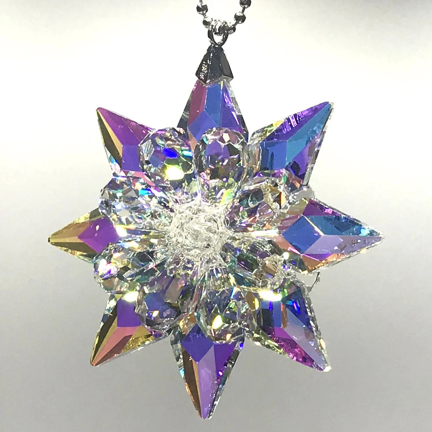 Crystal Ornament Aurora Borealis and clear Star Prism Colorful Magnificent Crystals 3-inch