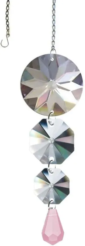 Crystal Suncatcher 5 inch Clear and Pink Waterfall Prisms Magnificent Brand