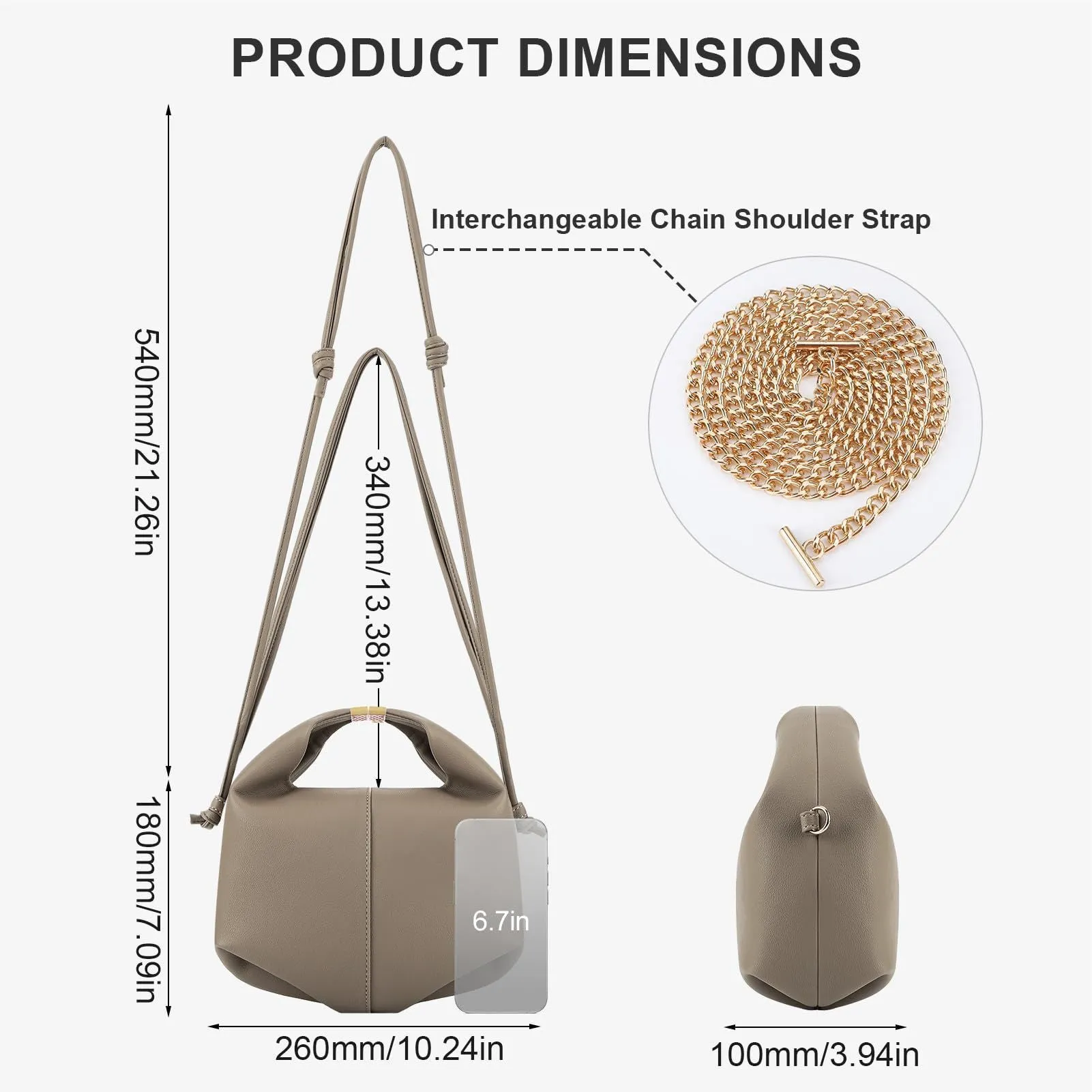 Designer Editon Grained Texured Taupe Crossbody Handbag