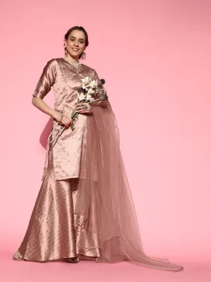 Dirty Pink Woven Kurta with Sharara and Dupatta