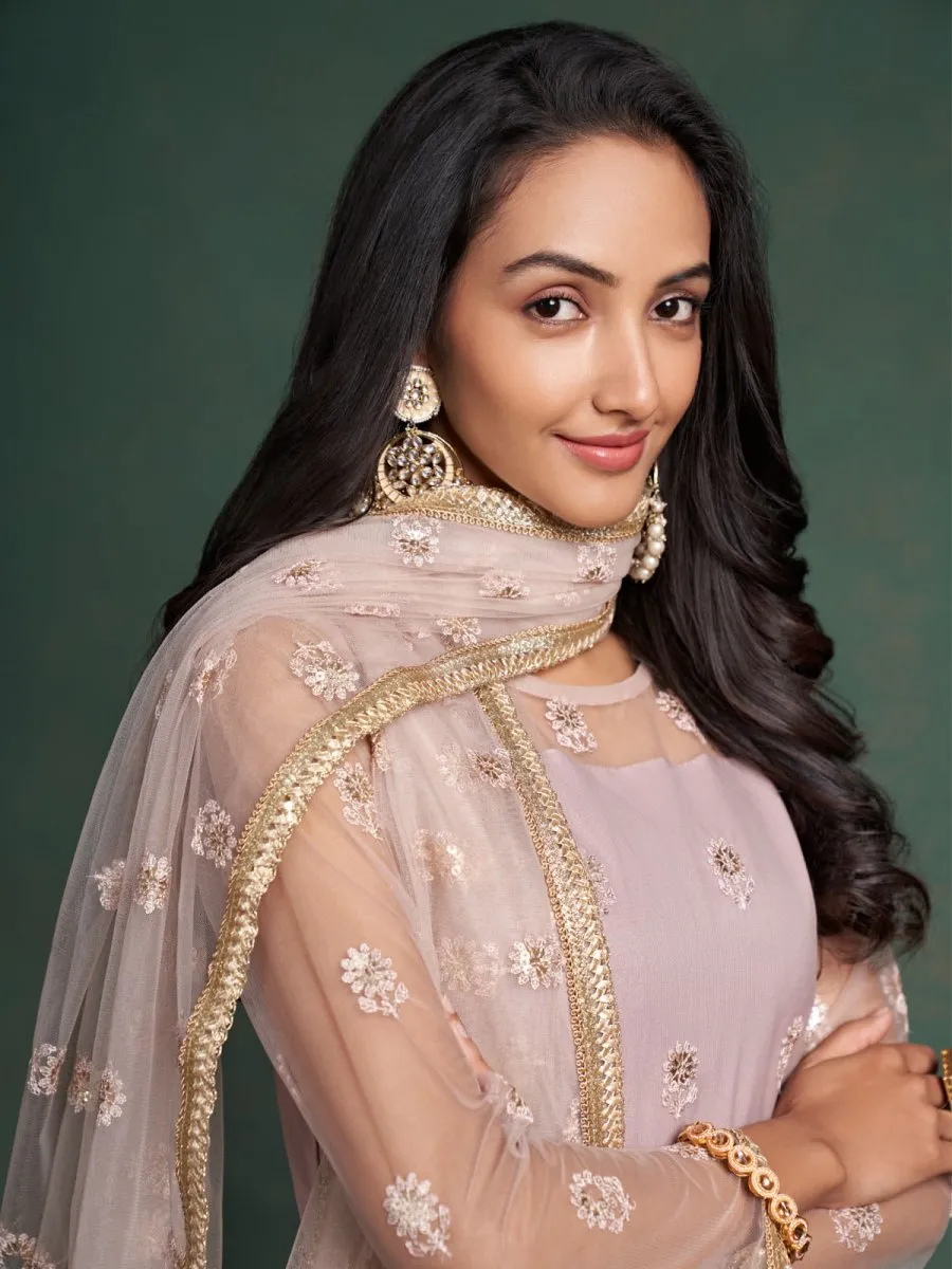 Dusty Pink Embroidered Festive-Wear Straight-Cut-Suit