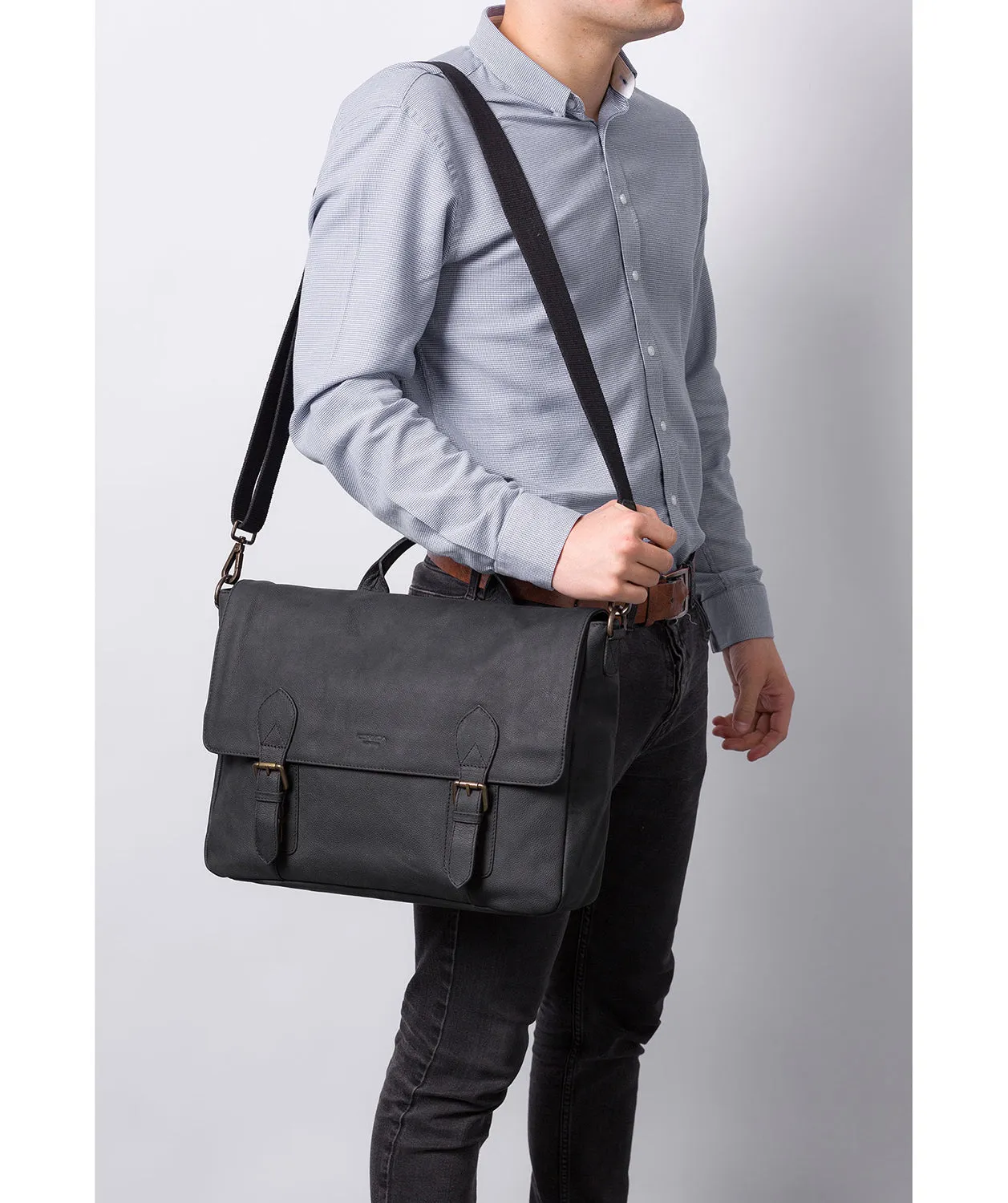 'Edgar' Vintage Black Leather Briefcase