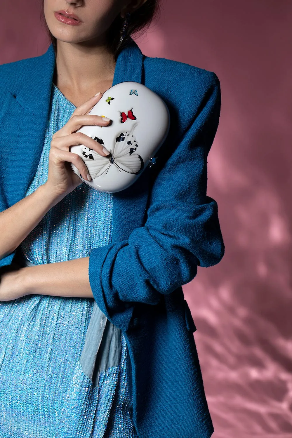 Elina White Butterfly Clutch