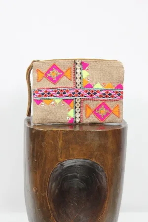 Embroidered  Zippered Rectangular Pouch