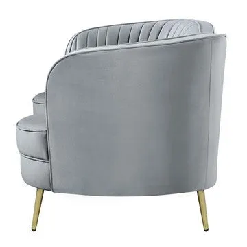 Enzo 74 Inch Modern Loveseat, Channel Tufted Kidney Shape, Gray and Gold By Casagear Home