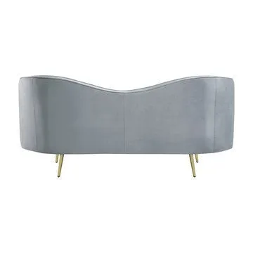 Enzo 74 Inch Modern Loveseat, Channel Tufted Kidney Shape, Gray and Gold By Casagear Home