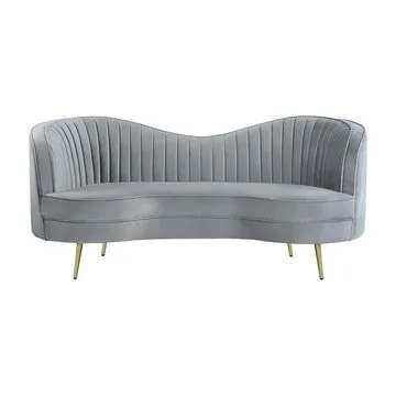 Enzo 74 Inch Modern Loveseat, Channel Tufted Kidney Shape, Gray and Gold By Casagear Home
