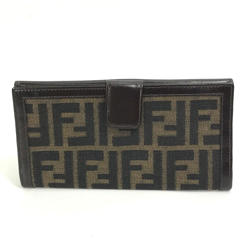 FENDI Long Wallet Purse 2804-01339 Canvas / leather Brown Zucca Bill Compartment mens Used