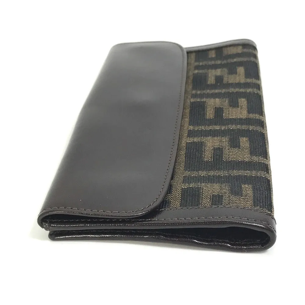 FENDI Long Wallet Purse 2804-01339 Canvas / leather Brown Zucca Bill Compartment mens Used