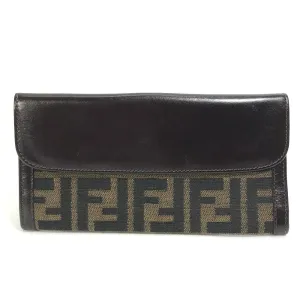 FENDI Long Wallet Purse 2804-01339 Canvas / leather Brown Zucca Bill Compartment mens Used