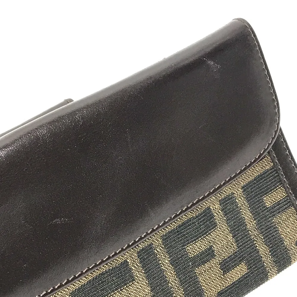 FENDI Long Wallet Purse 2804-01339 Canvas / leather Brown Zucca Bill Compartment mens Used