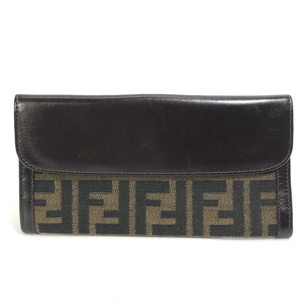 FENDI Long Wallet Purse 2804-01339 Canvas / leather Brown Zucca Bill Compartment mens Used