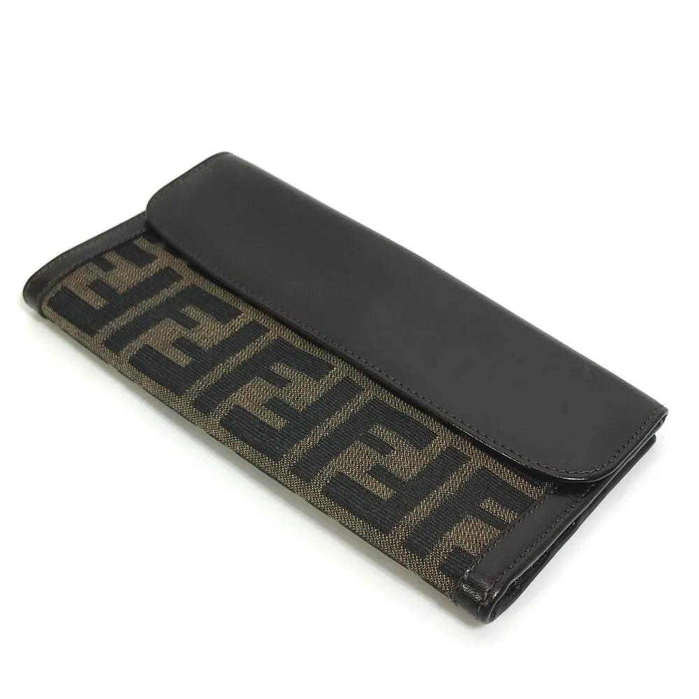 FENDI Long Wallet Purse 2804-01339 Canvas / leather Brown Zucca Bill Compartment mens Used