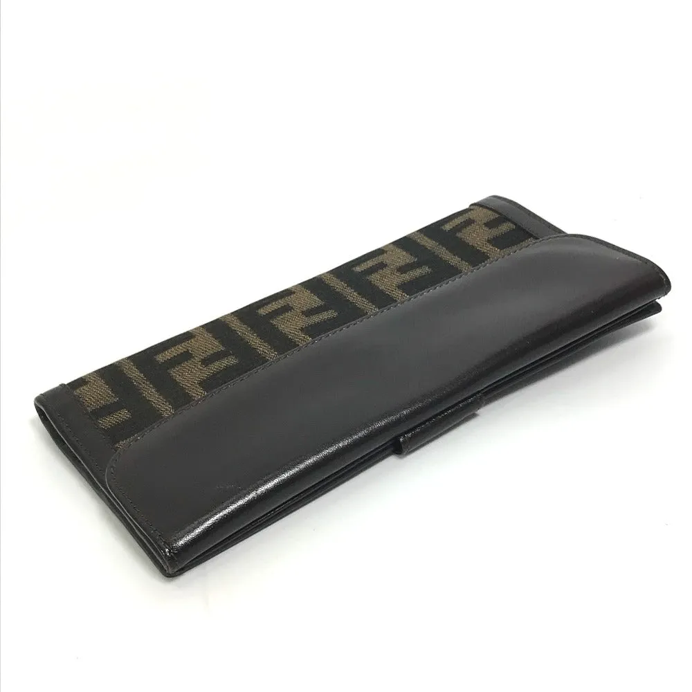 FENDI Long Wallet Purse 2804-01339 Canvas / leather Brown Zucca Bill Compartment mens Used