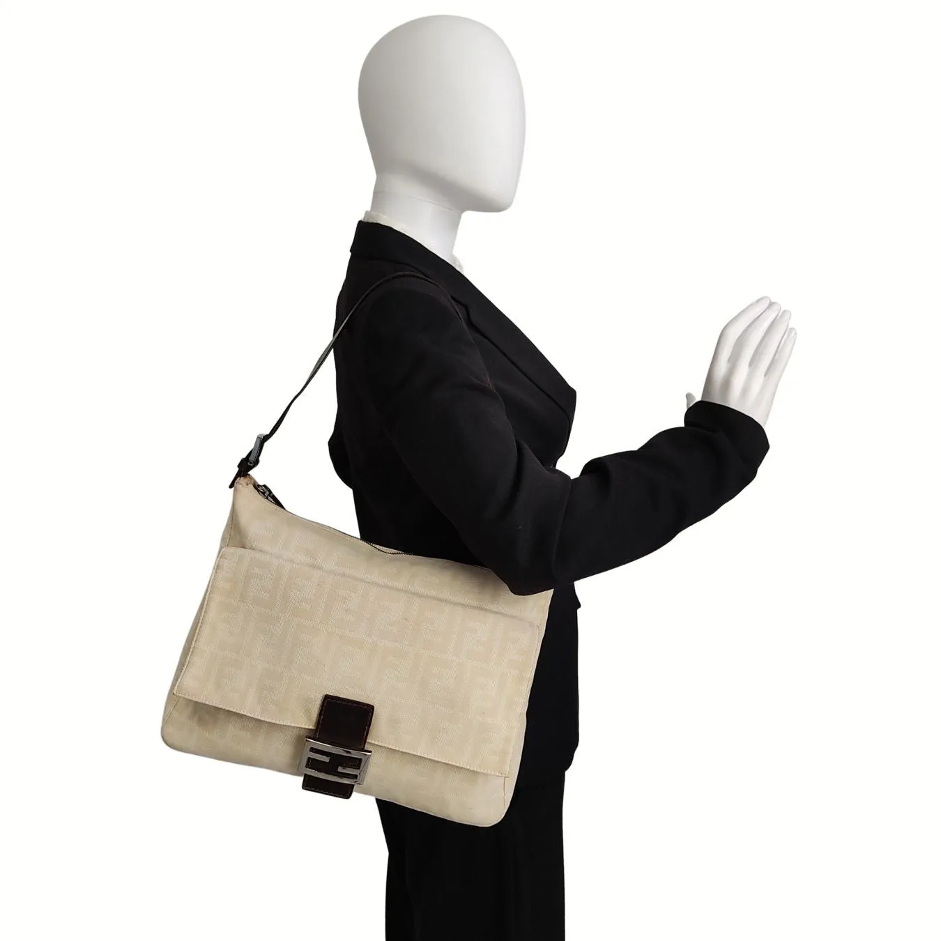 FENDI Mamma shoulder bag in beige monogram canvas