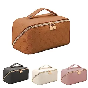 Fogude Travel Cosmetic Bag, Waterproof Toiletry Bag, Travel Cosmetic Organizer, Women's Portable Cosmetic Bag with Carrying Handle (Brown)
