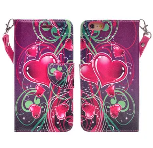 For Apple iPhone 6s Plus Case / 6 Plus Case, Wrist Stap Pu Leather Magnetic Fold[Kickstand] Wallet Case with ID & Card Slots for Iphone 6S Plus/6 Plus - Heart Strings