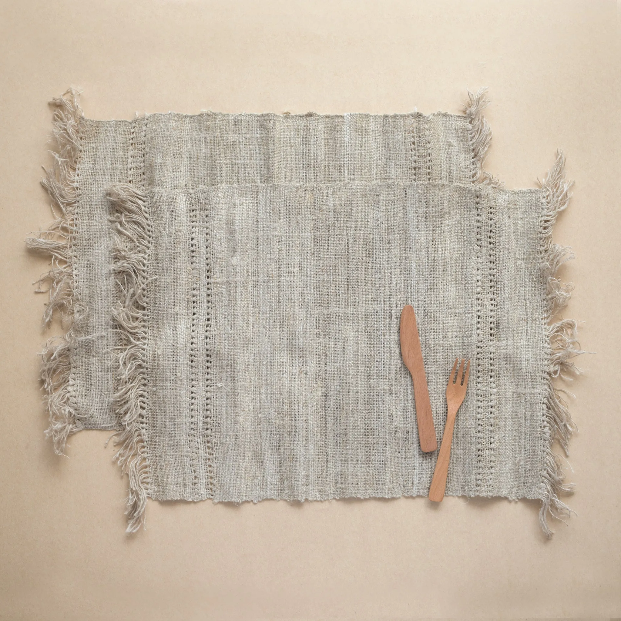 Fringe Hemp Placemat (Set Of 4) - Hemp - Natural