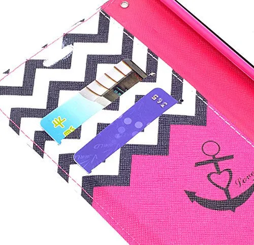 Galaxy Note 4 Case, Wrist Strap Magnetic Flip Fold[Kickstand] Pu Leather Wallet Case with ID & Credit Card Slots for Samsung Galaxy Note 4 - Hot Pink Anchor