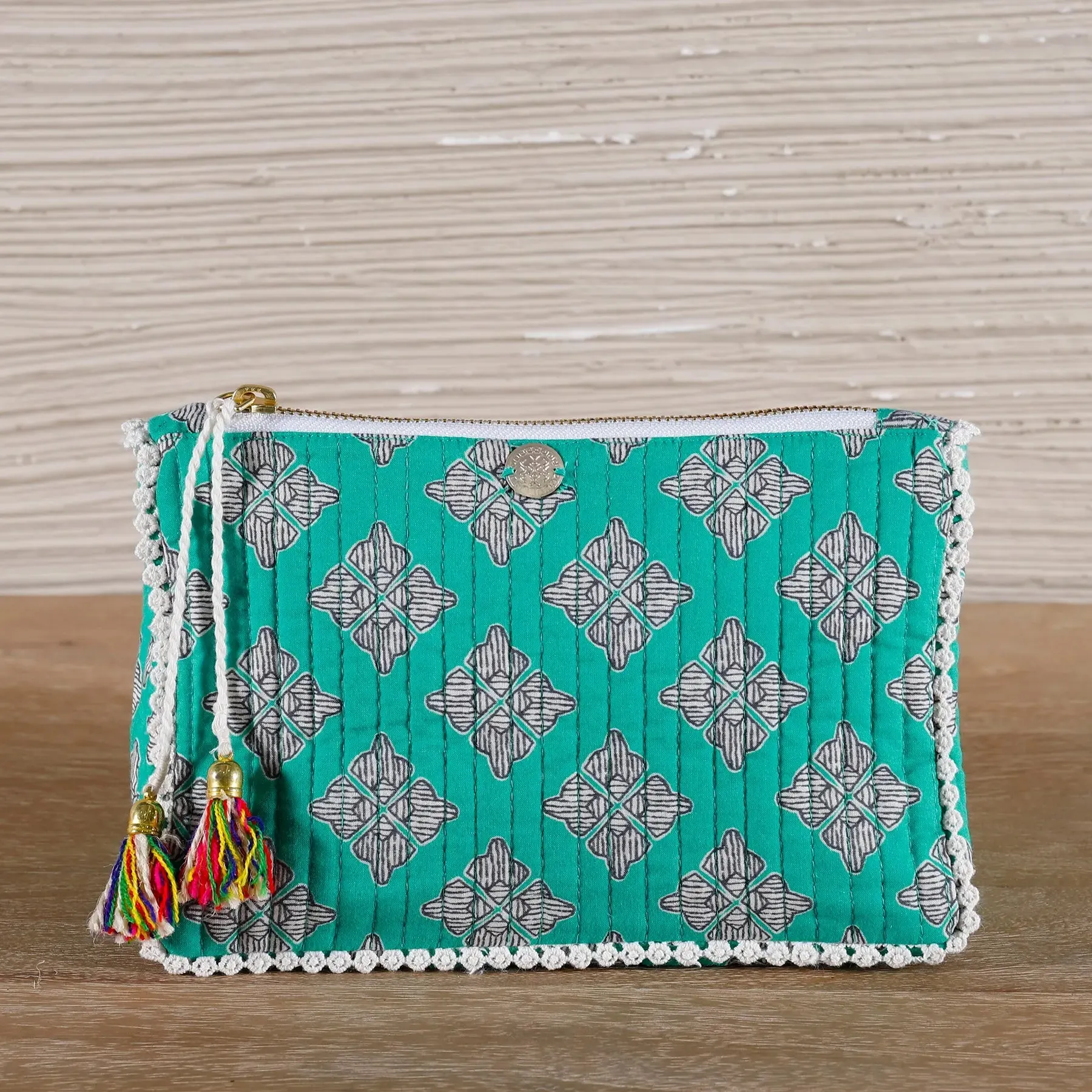Geo Buti Green Cotton 3D Pouch