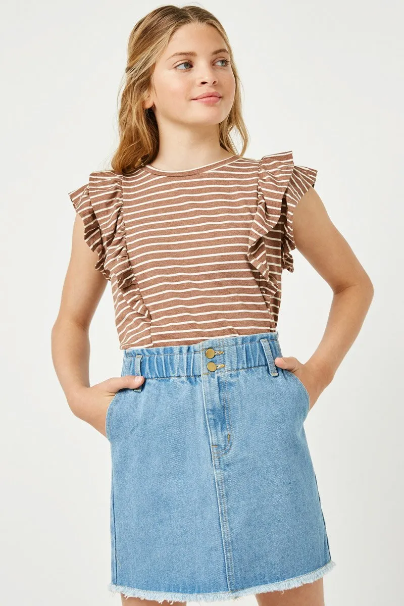 Girls Elastic High Waist Denim Skirt