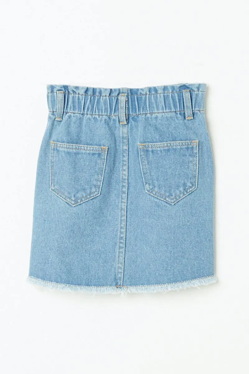 Girls Elastic High Waist Denim Skirt