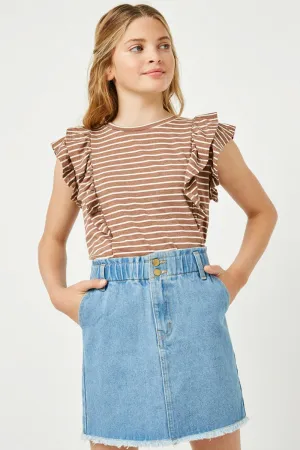 Girls Elastic High Waist Denim Skirt