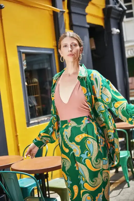 Green Paisley Shirt Jacket